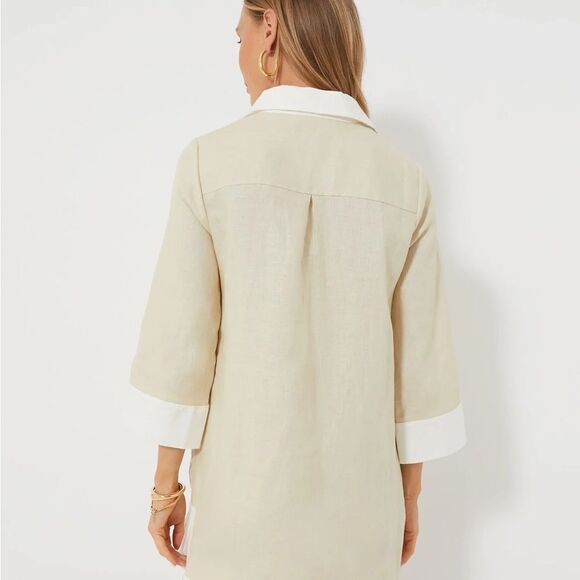 Tuckernuck linen mini collared dress XS ivory Collier - Picture 4 of 10